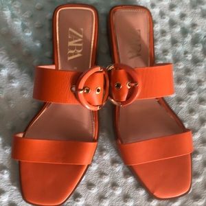 Zara Flat Leather Sandal with Buckle